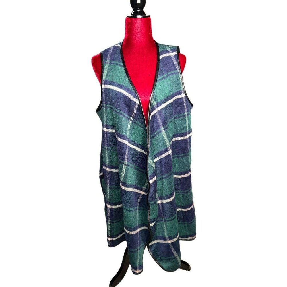 Rosette Womens Plaid Green and Navy-Blue Vest Size L Nwot